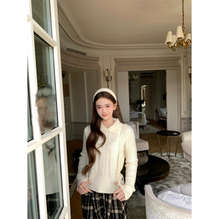 奶白色麻花纹理针织毛衣 2025aw GYOKUU 月桂叶
