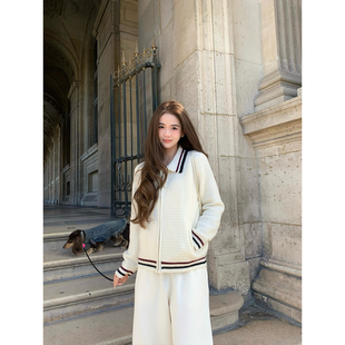 奶白色镂空钩花绵羊毛拉链开衫 2025aw miu系留学生 GYOKUU