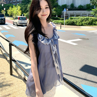 GYOKUU 夏季微透雪纺纱无袖飘飘吊带上衣