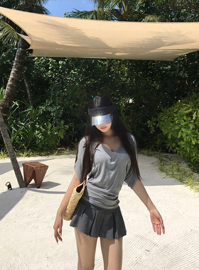 GYOKUU 灰色蝙蝠袖针织显瘦上衣T恤/百褶防走光半身裙