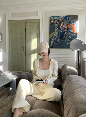 GYOKUU【加倍温暖】2025aw奶白色薄绒连帽卫衣外套  直筒卫裤