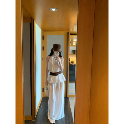 GYOKUU【财富低语】白色无袖上衣  阔腿裤 套装