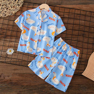 【短袖短裤】夏季棉绸睡衣家居服男宝女宝套装轻薄透气