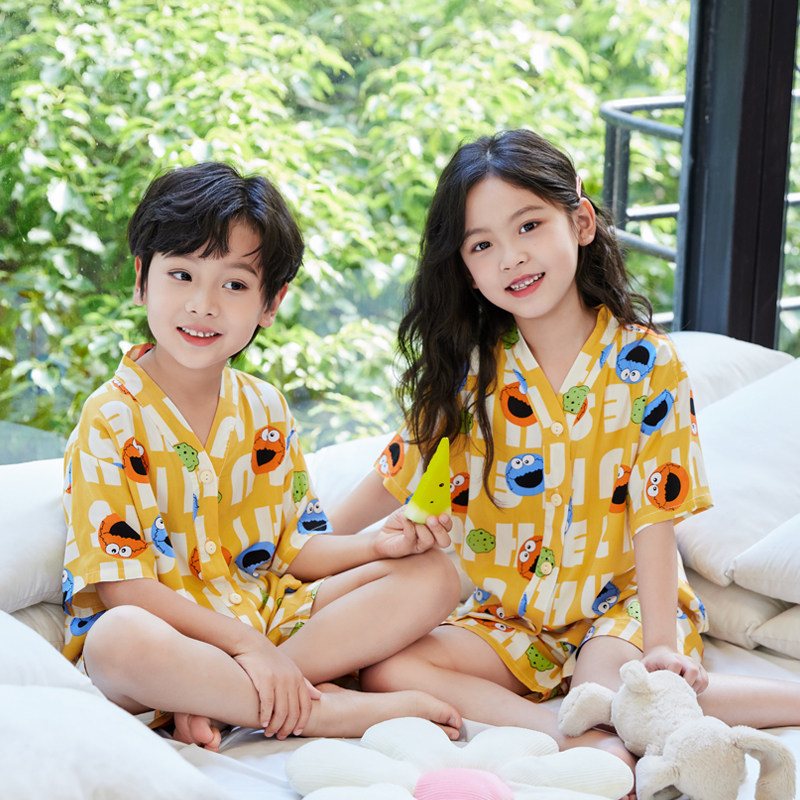 夏季薄款儿童棉绸睡衣短袖短裤家居服套装宝宝男童女童中大童