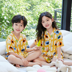 夏季薄款儿童棉绸睡衣短袖短裤家居服套装宝宝男童女童中大童