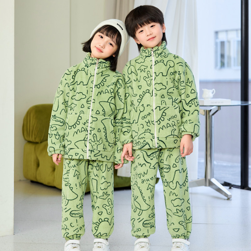 秋冬儿童法兰绒睡衣加绒加厚宝宝中大童珊瑚绒家居服亲子睡衣套装