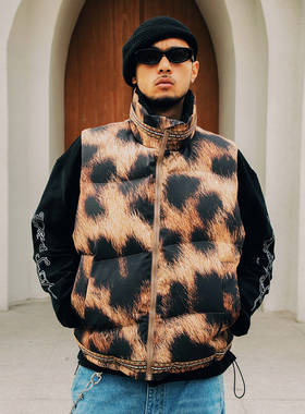 ODx SWFI远东联名YOUTH&SPIRIT系列豹纹异形车线绒立领羽绒棉马甲
