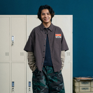 25AW 衬衫 美式 型格子长袖 刺绣章仔华夫格假两件短宽版 SWFI远东