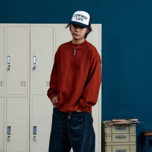 重磅纯棉刺绣boxy长袖 SWFI远东 小领口美式 贴布基础款 T恤 25AW