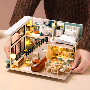 3d立体拼图木质模型女孩玩具屋舒适生活房子手工制作DIY小屋公主