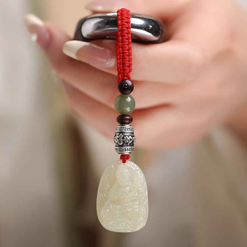 和田玉本命佛生肖钥匙扣文殊菩萨