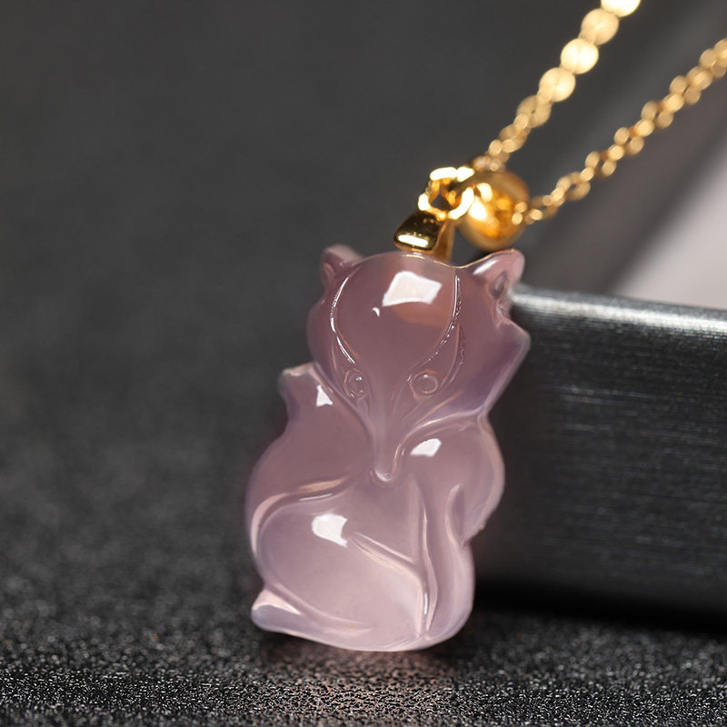 粉水晶狐狸吊坠芙蓉石925银锁骨项链粉晶桃花送女友闺蜜生日礼物
