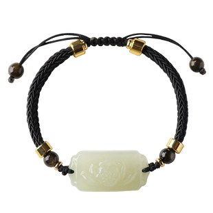 和田玉平安无事牌莲花手链玉石手牌男女编织红绳手绳民族风情侣款