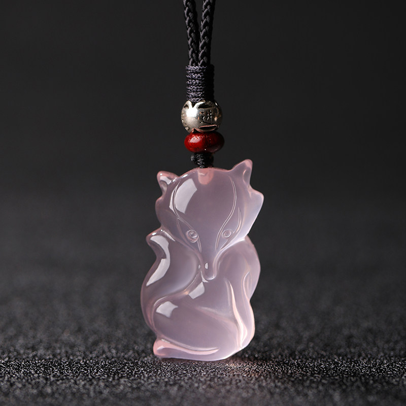 天然粉水晶狐狸吊坠招桃花九尾狐芙蓉石项链粉晶送女友水晶礼物夏