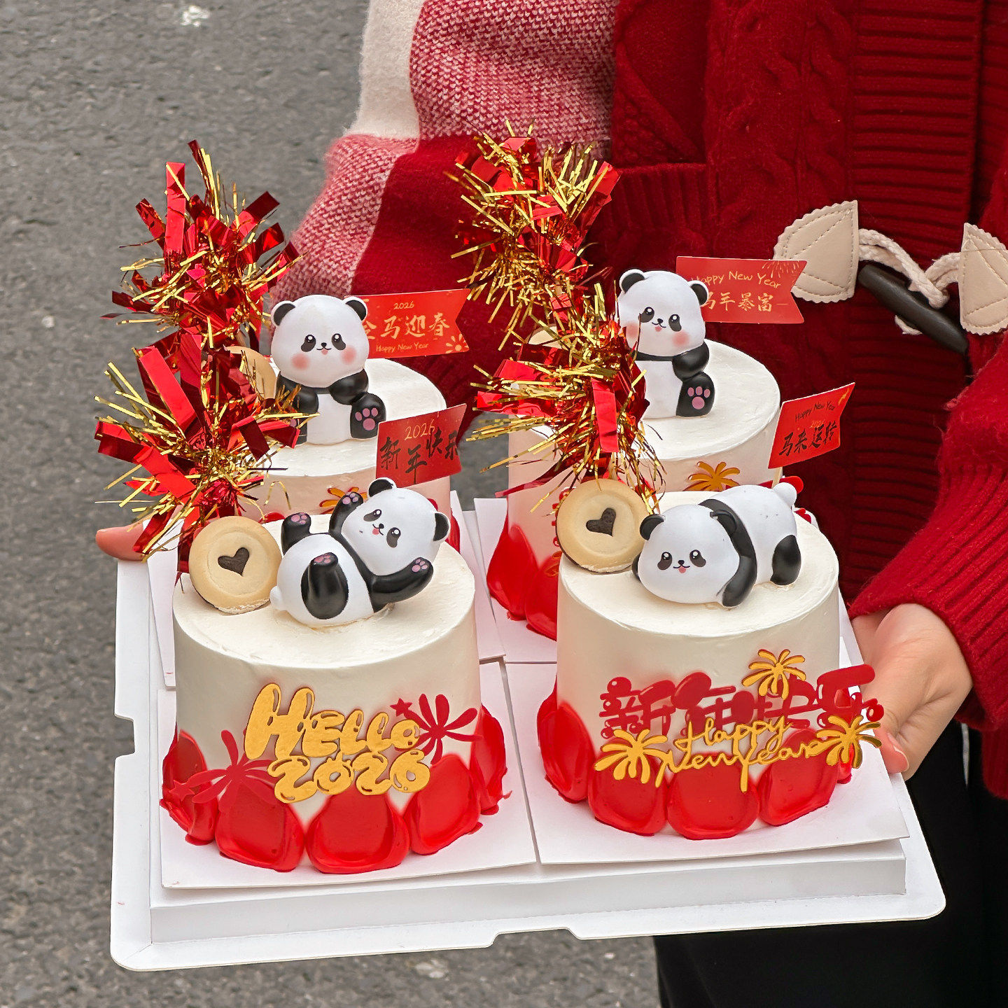金马迎春蛋糕装饰插牌可爱国宝熊猫hello2026新年礼花亚克力插牌