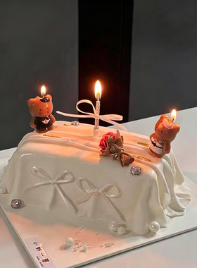 七夕西装婚纱小熊蛋糕装饰