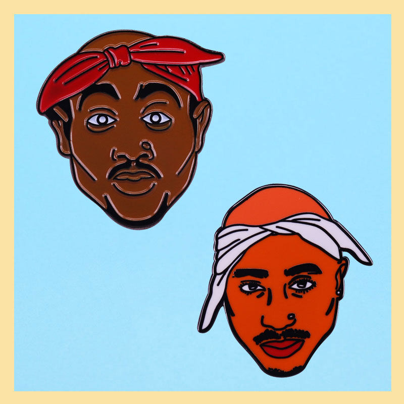 说唱之神2pac胸针加州西海岸90年代流行嘻哈歌手徽章粉丝爱好别针