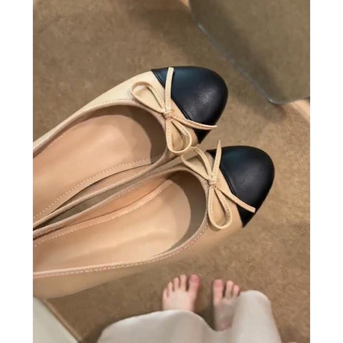法式复古风真皮蝴蝶结平底单鞋女