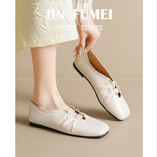 羊皮乐福鞋女款2026新款一脚蹬真皮软底不累脚超火白色单鞋女大码