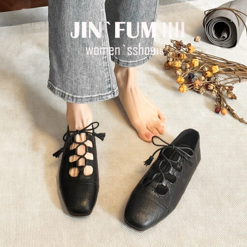 牛皮版~布洛克鞋女2026春新款雕花德比鞋流苏系带平底镂空单鞋女