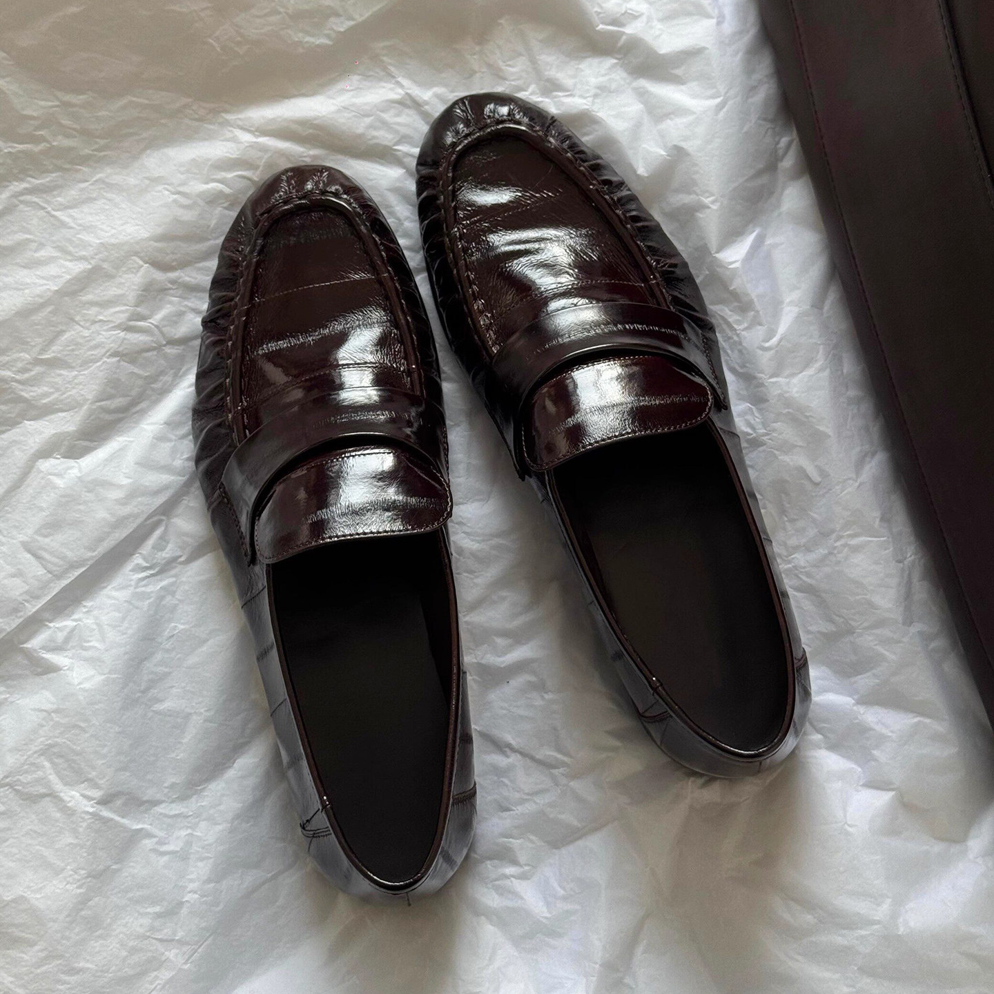 羊皮版~真皮复古褶皱乐福鞋女平底粗跟懒人鞋小皮鞋单鞋女老钱风