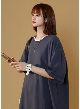 2022夏季新款纯色纯棉宽松大码情侣短袖T恤A158-DXT01-P14