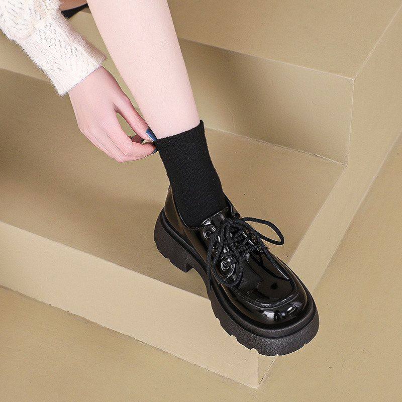 厚底小皮鞋女2024新款春秋百搭黑色复古英伦风日系jk单鞋子乐福鞋