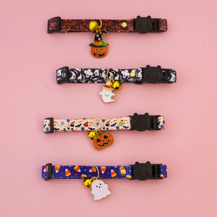 万圣节卡通宠物项圈猫咪狗狗铃铛安全扣可调节项链装饰品南瓜幽灵