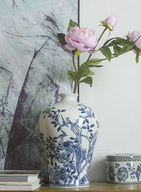 青花瓷中式陶瓷花瓶家居客厅玄关装饰品瓷瓶古典中古插花摆件