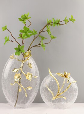 欧式轻奢裂纹圆形玻璃花瓶桌面摆件客厅卧室玄关酒店书房家居饰品