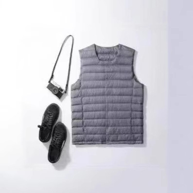 90羽绒无领马甲男办公潮牌V领无袖背心内搭保暖时尚百搭轻薄保暖
