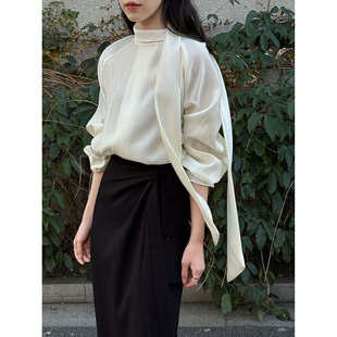 女2026早春新款 鹿西 衬衫 温柔立领飘带长袖 气质百搭衬衣89021 法式