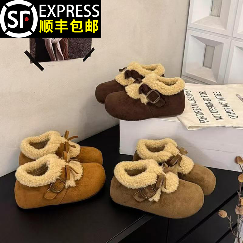 奥莱精选全包勃肯雪地靴女款2025冬季新款一脚蹬加绒加厚棉鞋潮