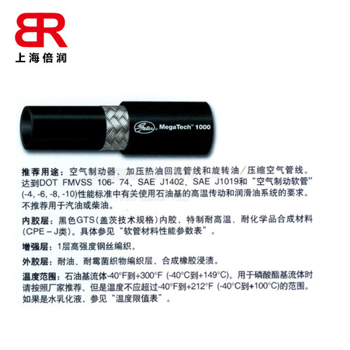 盖茨GATES MegaTech1000耐高温高压油管压缩空气胶管钢丝编织软管