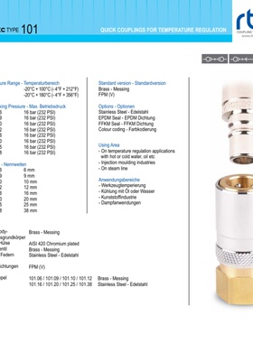 RTC快速接头101.12V内螺纹公接头 水冷液冷快速接头