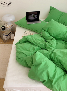 Nuyoah studio 青苹果 简约纯色全棉水洗100棉四件套床品绗缝床盖