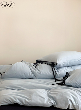 Nuyoah studio  ins法式包边纯棉针织全棉A类四件套天竺棉床单