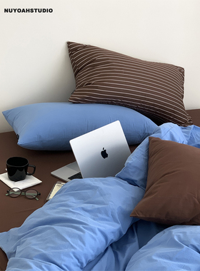 Nuyoah studio   复古蓝棕 原创简约纯色全棉水洗100棉四件套床品