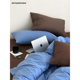 Nuyoah studio   复古蓝棕 原创简约纯色全棉水洗100棉四件套床品