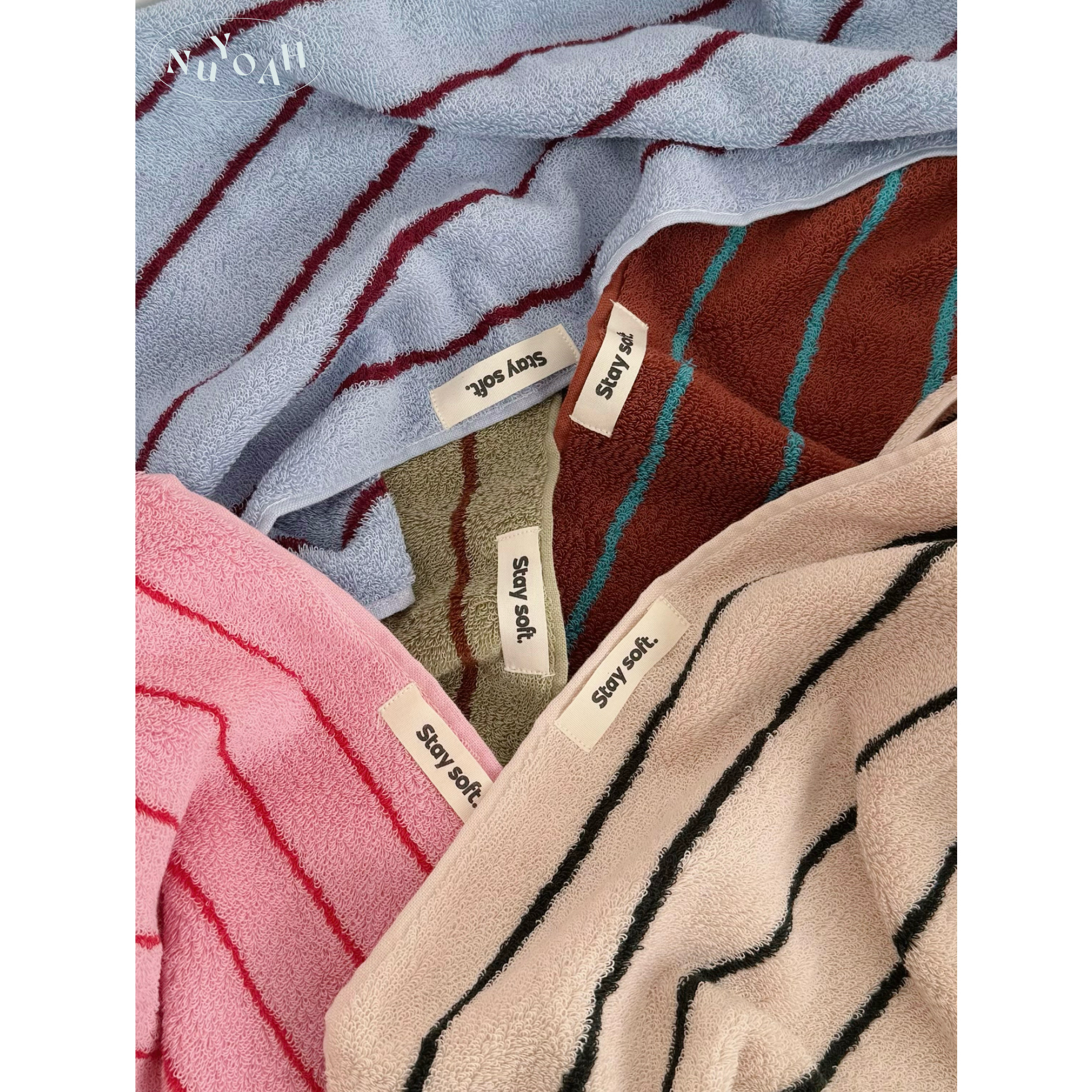 Nuyoah studio ins极简多巴胺经典条纹长绒全棉柔软亲肤毛巾浴巾