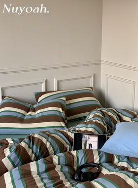 Nuyoah studio 巴音布鲁克 中古条纹纯棉针织棉四件套天竺棉床单