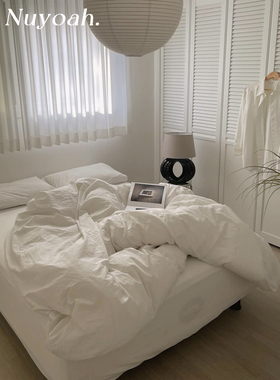 好运自制！bi入！ins同款百搭白色纯棉水洗棉四件套床上用品