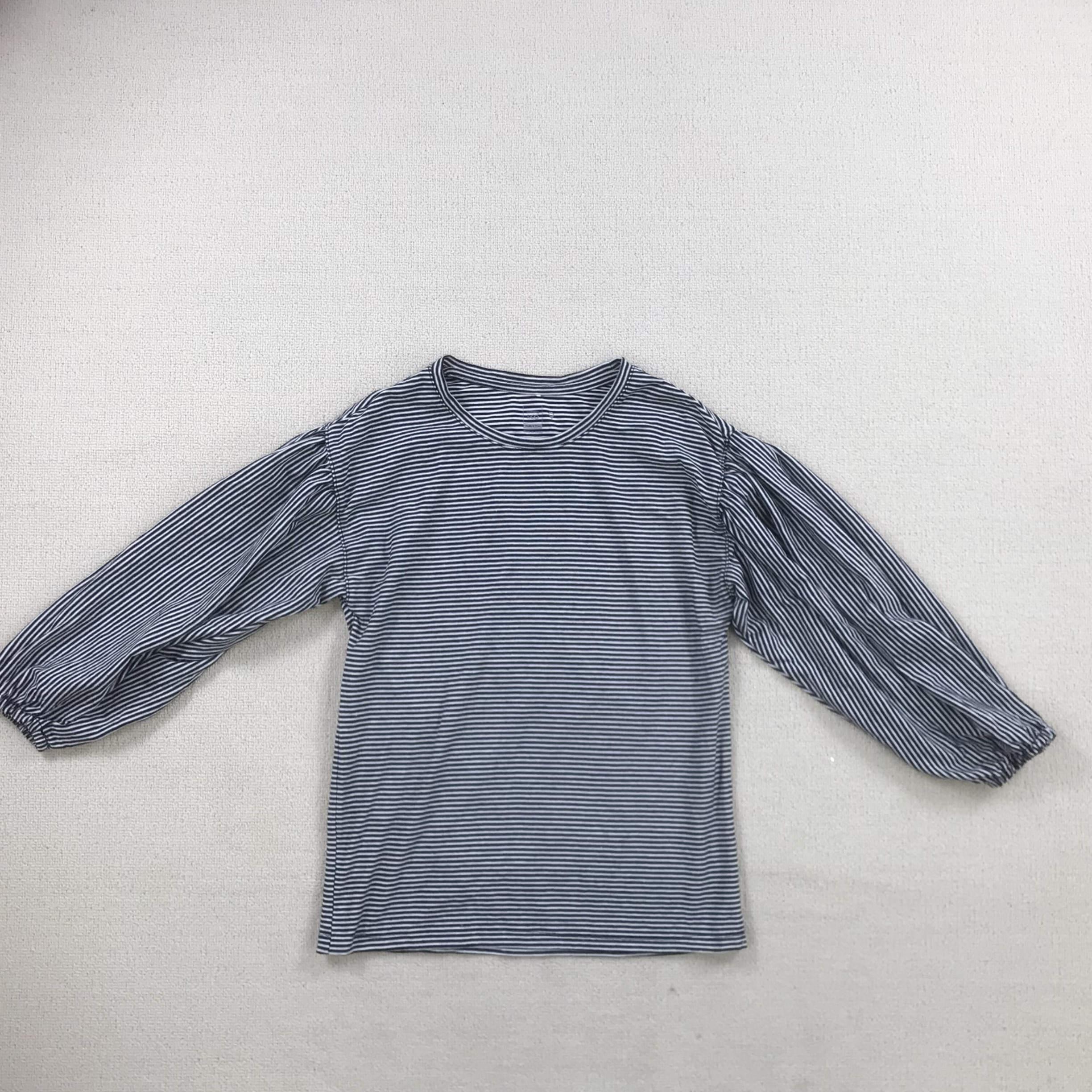 圆领条纹长袖T恤灯笼袖休闲