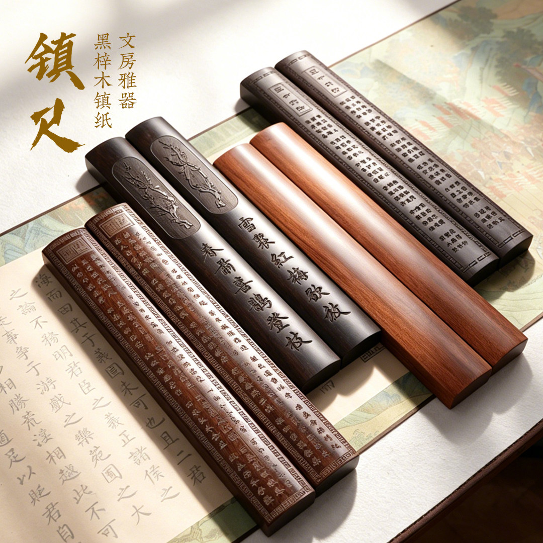 镇纸尺毛笔书法实木压条图片