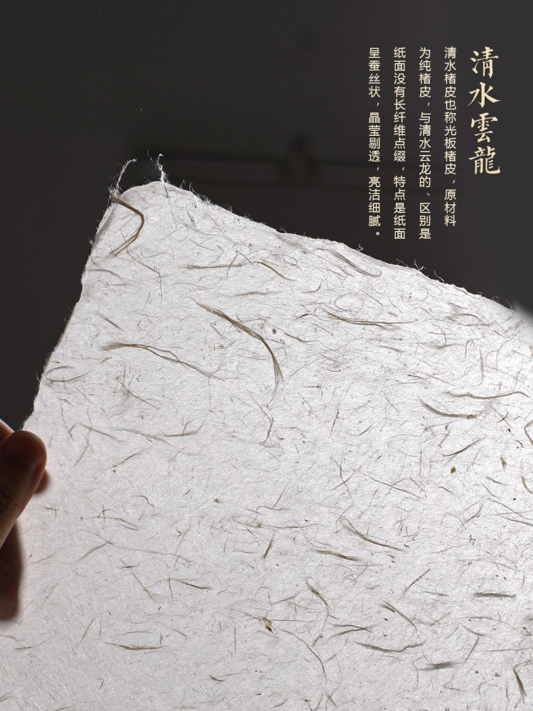 曹一阁清水云龙皮纸楮皮纸纯手工宣纸四尺清底白色构皮纸半生熟长