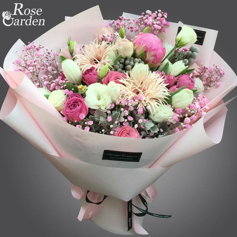 杭州鲜花同城速递进口郁金香满天星桔梗创意混搭花束生日送花上门