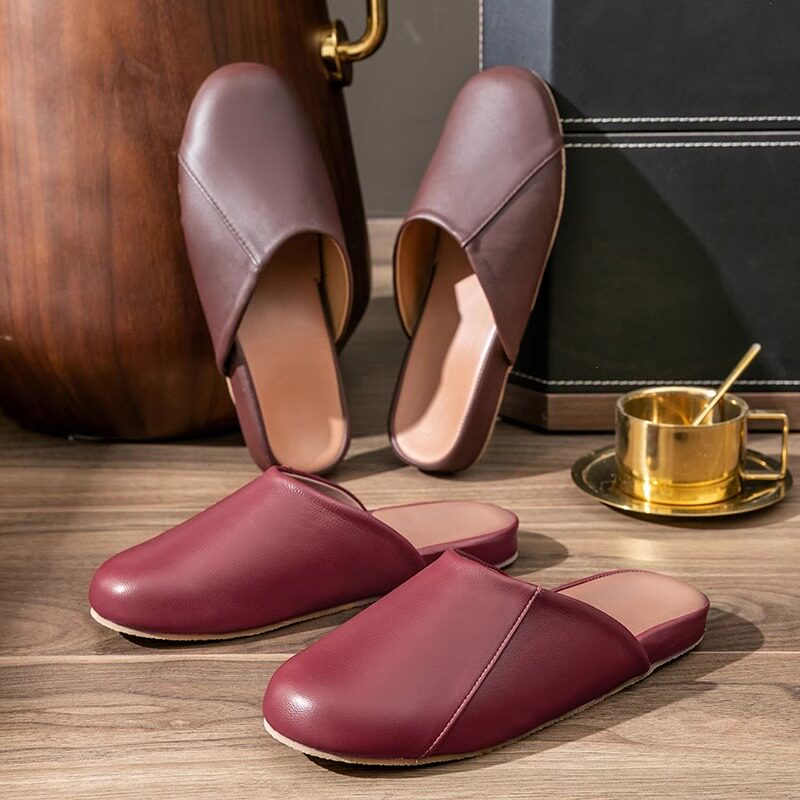 日系家居真皮拖鞋男女款春秋季卧室内防滑静音地板包头情侣凉拖鞋