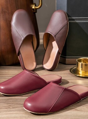 日系家居真皮拖鞋男女款春秋季卧室内防滑静音地板包头情侣凉拖鞋