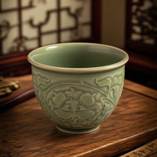 耀州窑青瓷陶瓷厚实手杯