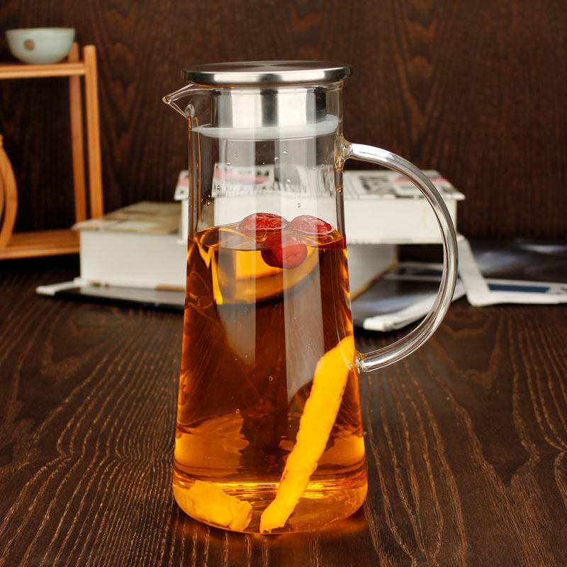 加厚款玻璃花茶壶 耐高温玻璃冷水壶 过滤冰水壶凉水壶玻璃茶具